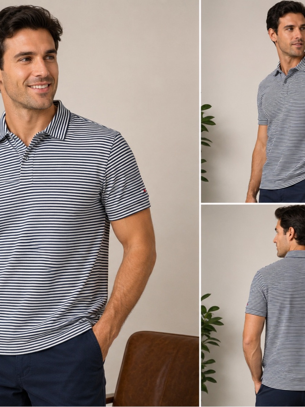 Tommy Hilfiger Navy & White Striped Polo